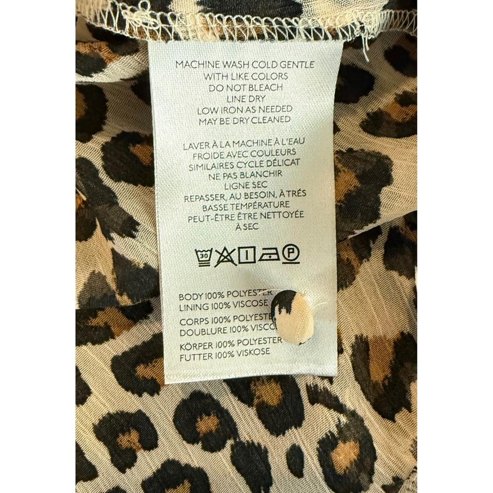 Maeve Small Blouse Brown‎ Leopard Print Sheer Lined Long Sleeve Keyhole Back - Picture 10 of 12